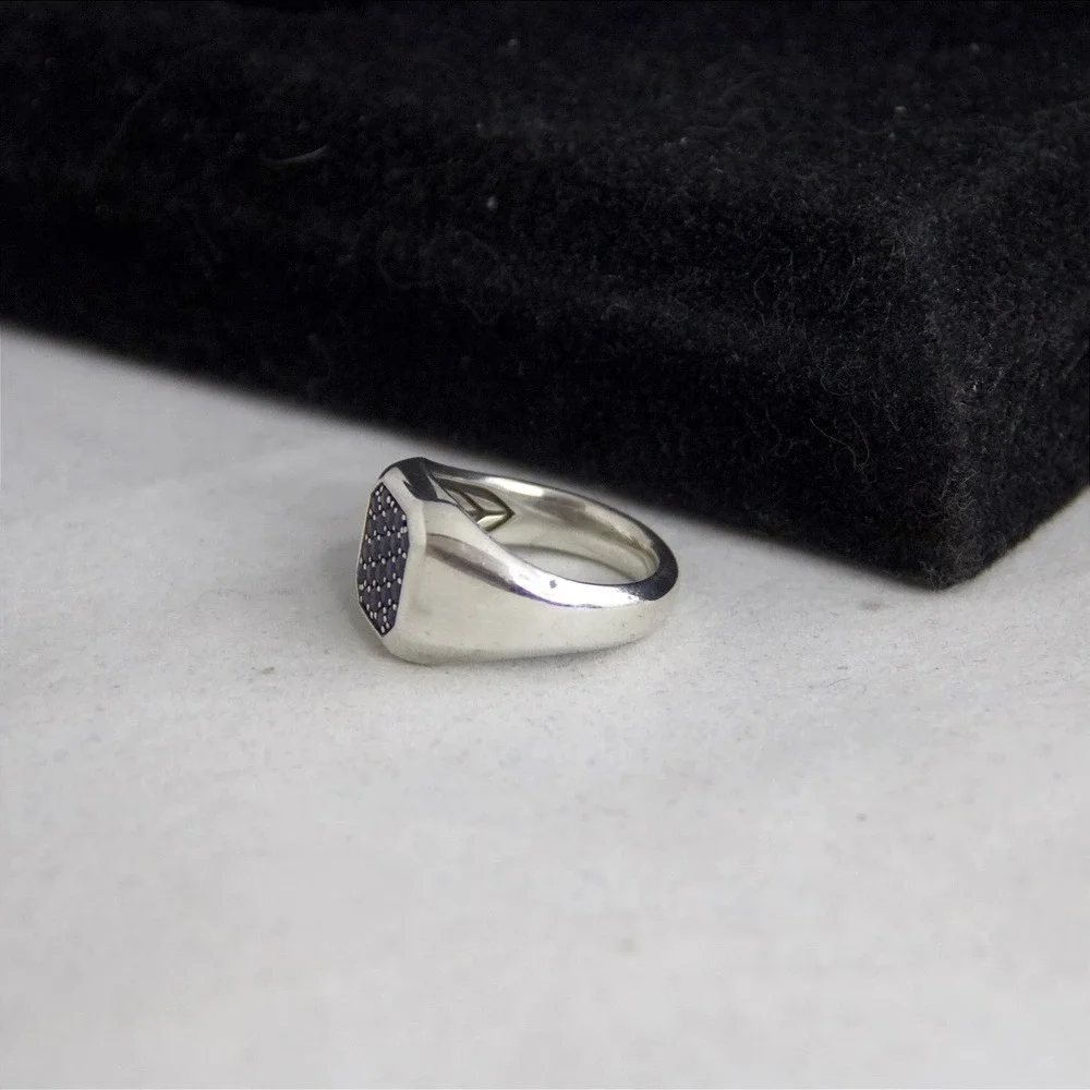 David Yurman Sterling Silver Streamline Pave Purple Sapphire Signet Ring Sz 8